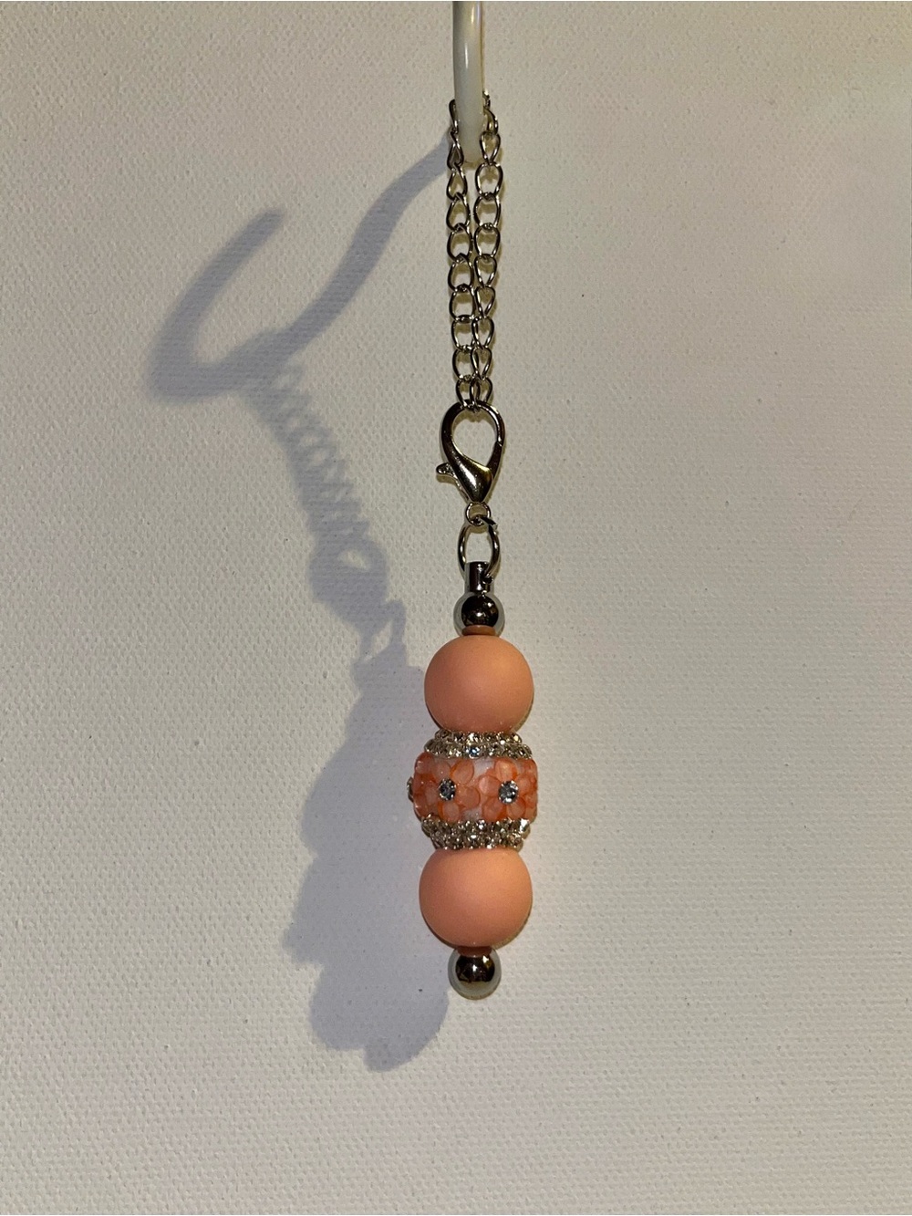 Peach Flower & Rhinestone Silver-tone Beaded Cup Charm